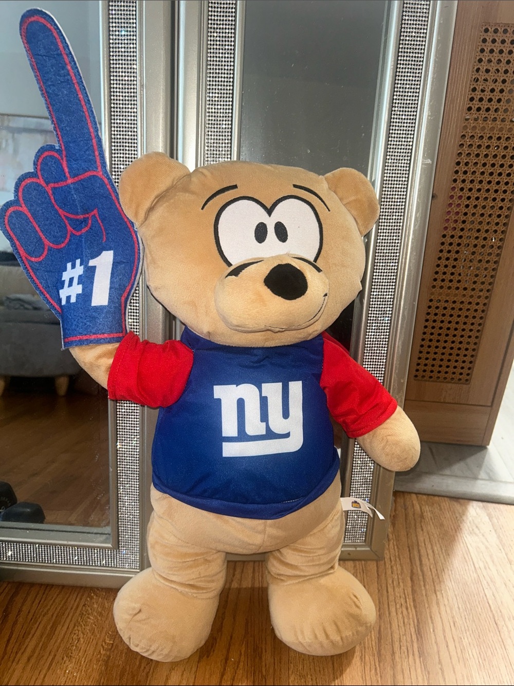 NFL Giants Large Plush Bear with #1 Foam Finger - Blue & Red 23”